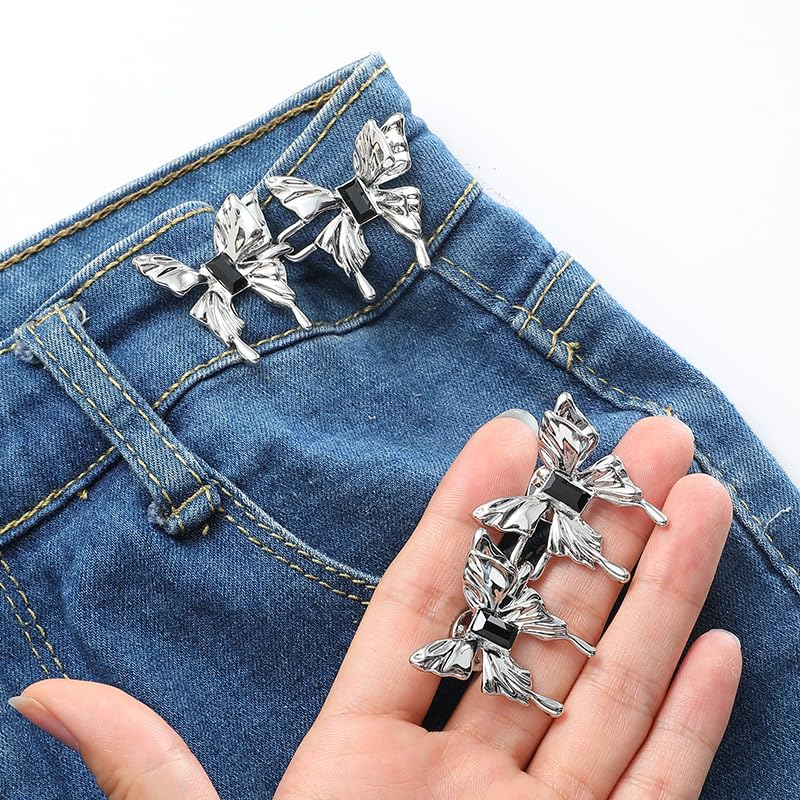 ZIBUYU 2 Sets Jeans Tightening Clips, Buttons for Jeans, Alloy Butterfly Jeans Adjustable Button Pins Jean Buttons for Loose Jeans Pants Dress, No Sewing Required Detachable Jean Pin ZIBUYU 2 Sets Jeans Tightening Clips, Buttons for Jeans, Alloy Butterfly Jeans Adjustable Button Pins Jean Buttons for Loose Jeans Pants Dress, No Sewing Required Detachable Jean Pin